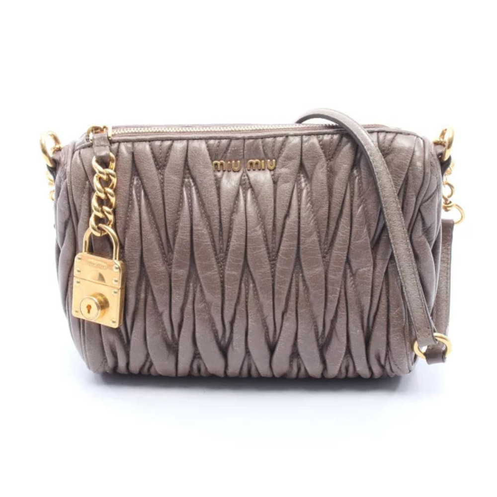 Miu Miu MATELASSE accessory Pouch Clutch shoulder bag leather gray